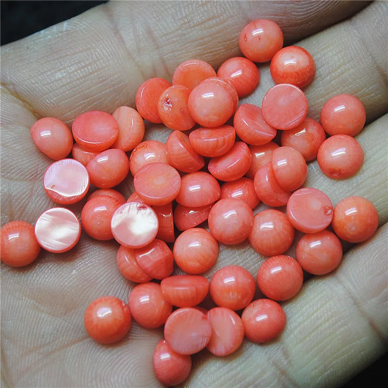 20PCS Natural Pink Coral Cabochons 7mm 8mm round Shape No Hole Caps DIY Genuine Accessories for Pendant Making