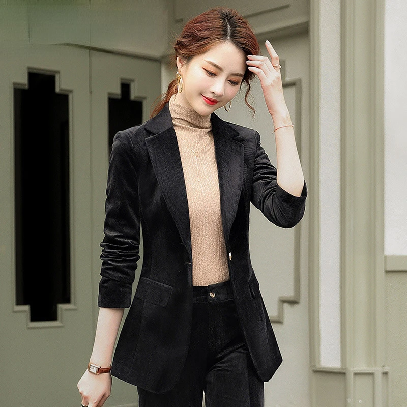 Autumn and Winter Blazer Women\'s Corduroy New Long Sleeve Professional Blazer Women\'s Coat Office Female Blazers Jacket Coat