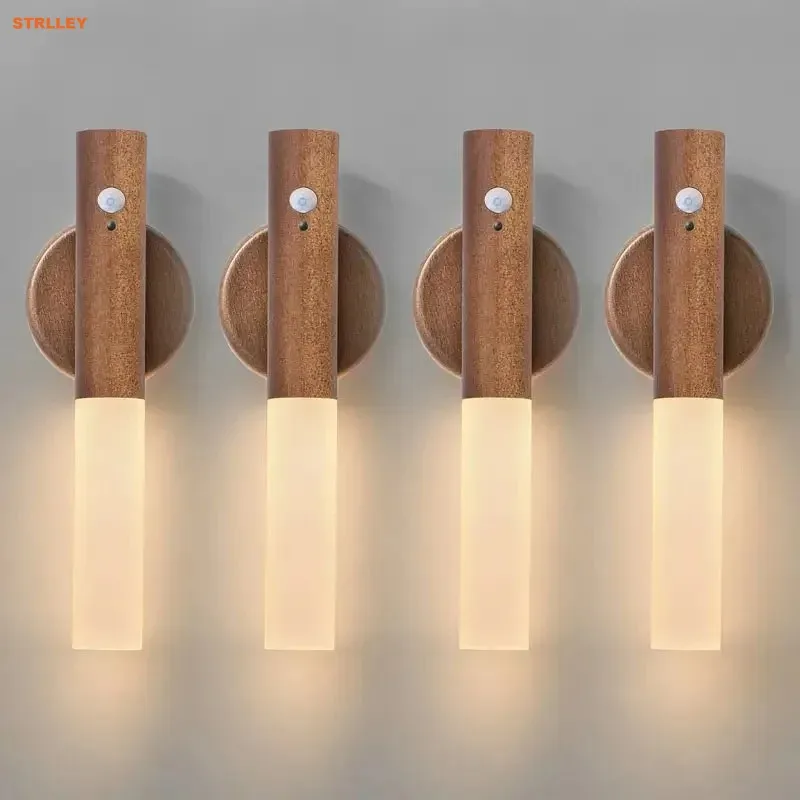 Smart Motion Sensor Night Light LED Rechargeable Magnetic Wall Lamps Portable for Hallway Bedroom Stairs Bathroom Cabinets Decor