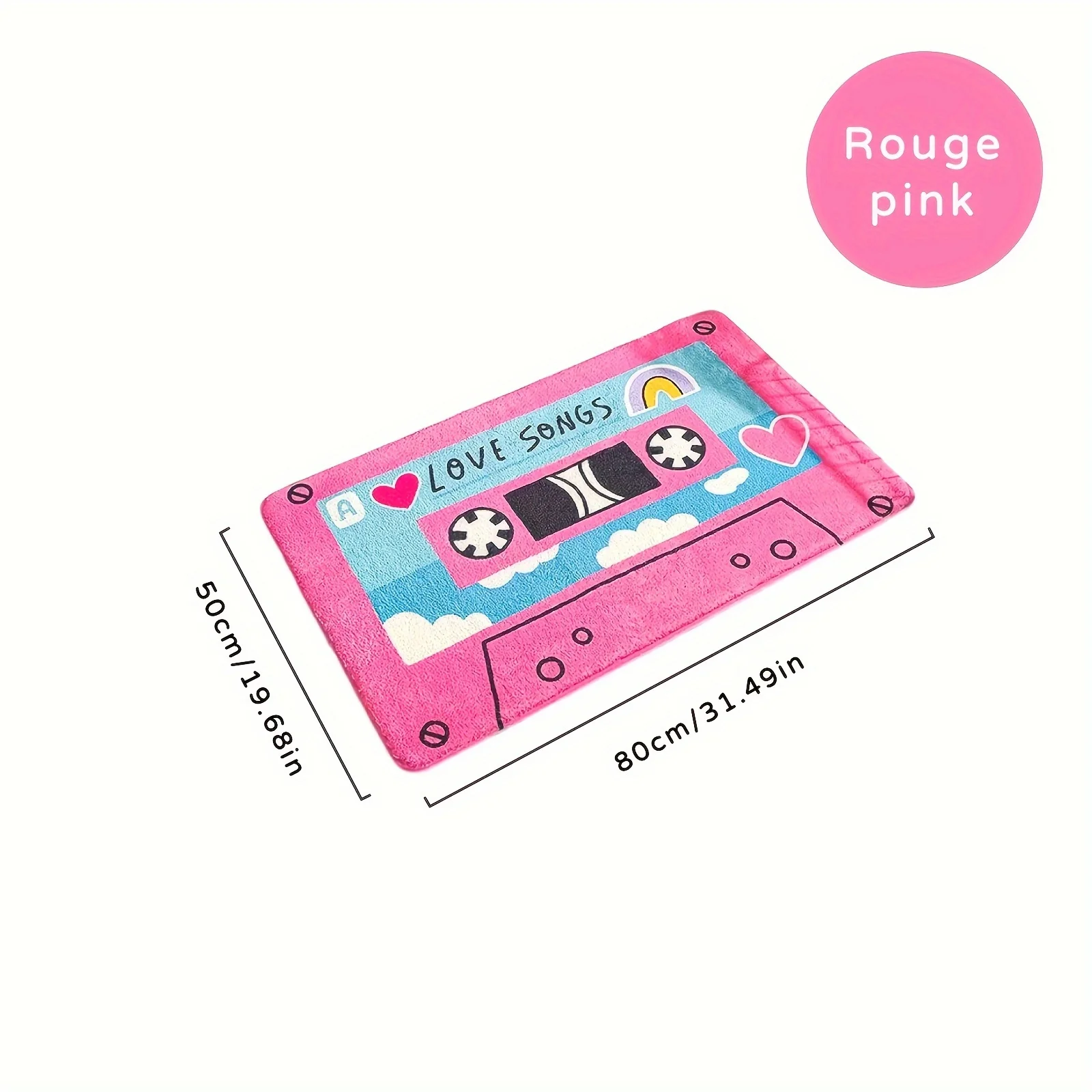 1pc, 2D Flat Pink Cassette Tape Love Songs Retro Music Flannel Bath Mat Non Slip Vintage Y2K Rug For Bathroom Bedroom FloorDecor