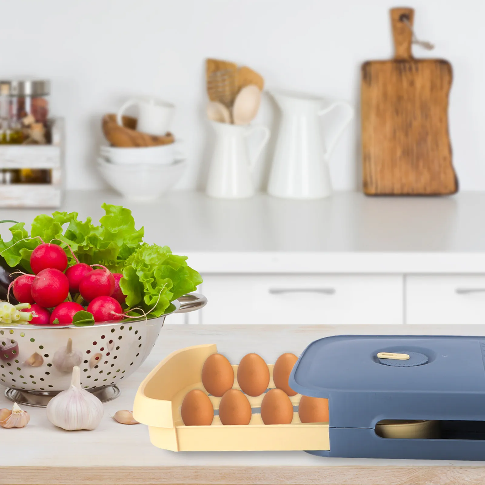 1Pcs Refrigerator Egg Drawer Organizer with Long Strip Grooves Anti-Roll Anti-Extrusion Ventilated Design Stackable Egg Storage