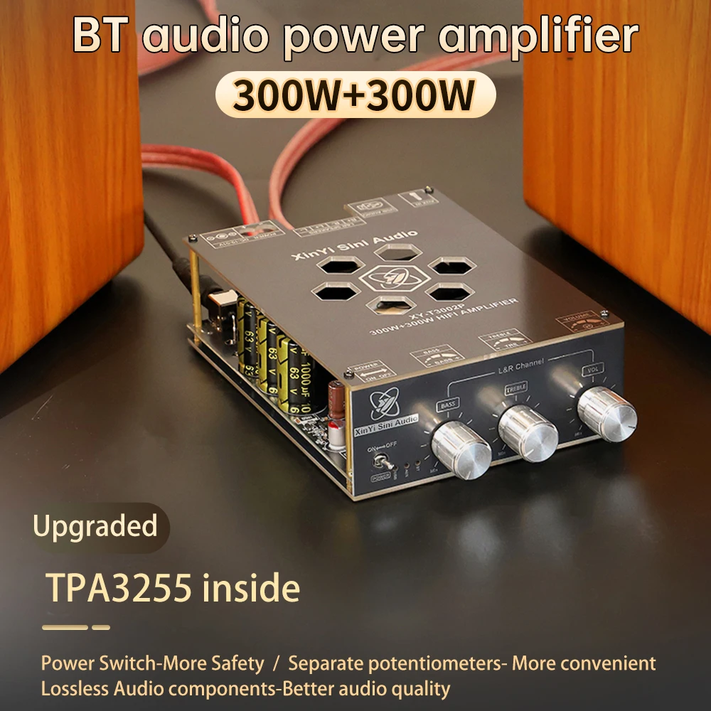 Módulo de placa amplificadora digital bluetooth atualizado, 300w * 2, com ajuste de alta baixa frequência tpa3255, suporte para aplicativo XY-T3002P