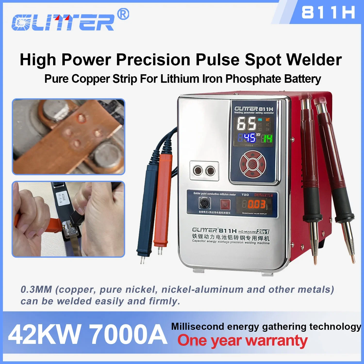 

42kw/39kw 811H Spot Welding Machine Iron Stainless Steel Nickel Copper Lithium Battery Welding Resistance Test A-75A Spot Welde