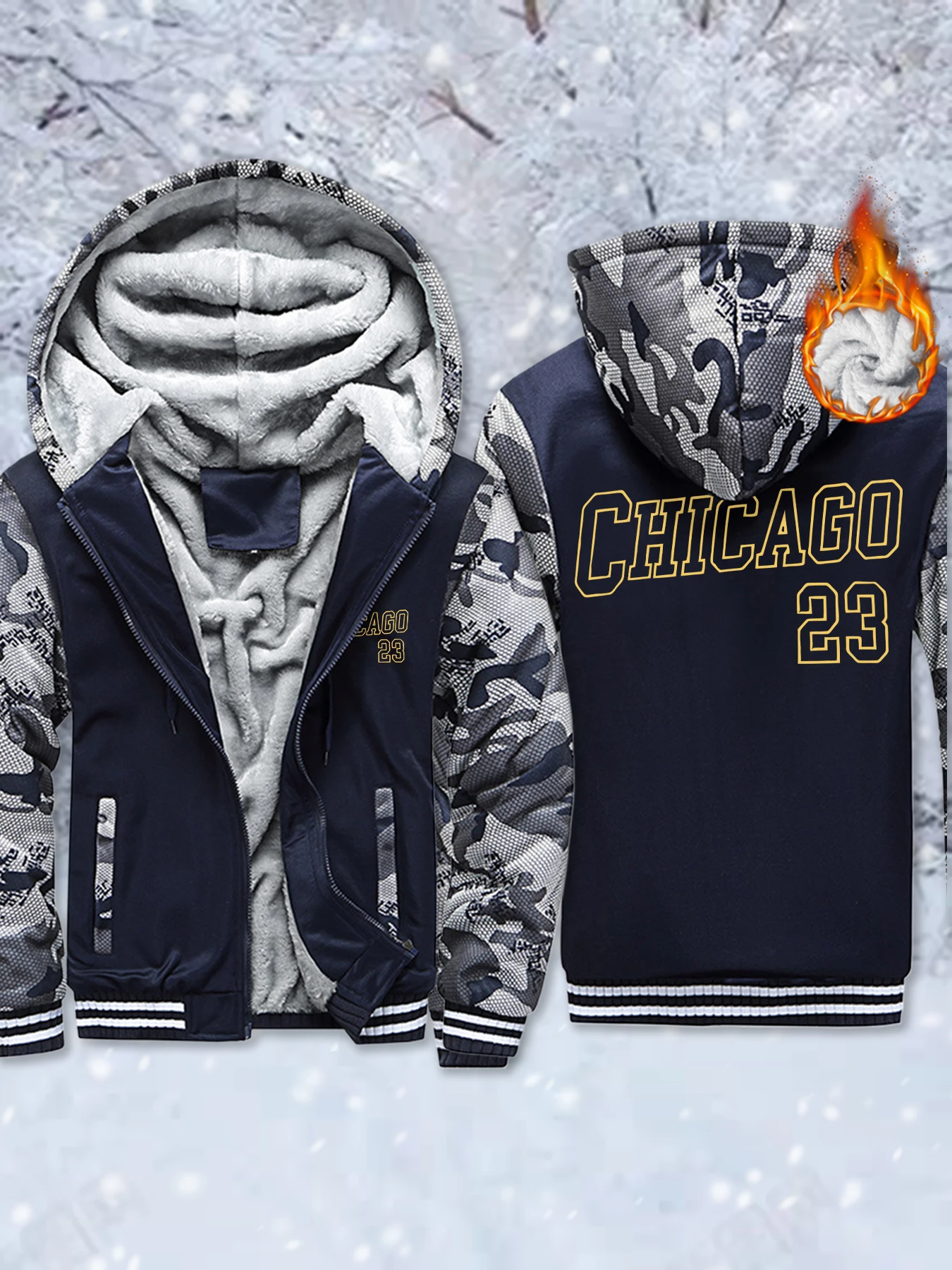 

Мужская одежда Chicago Number 23, теплая уличная одежда высокого качества, зимнее пальто на открытом воздухе, удобные флисовые куртки на молнии