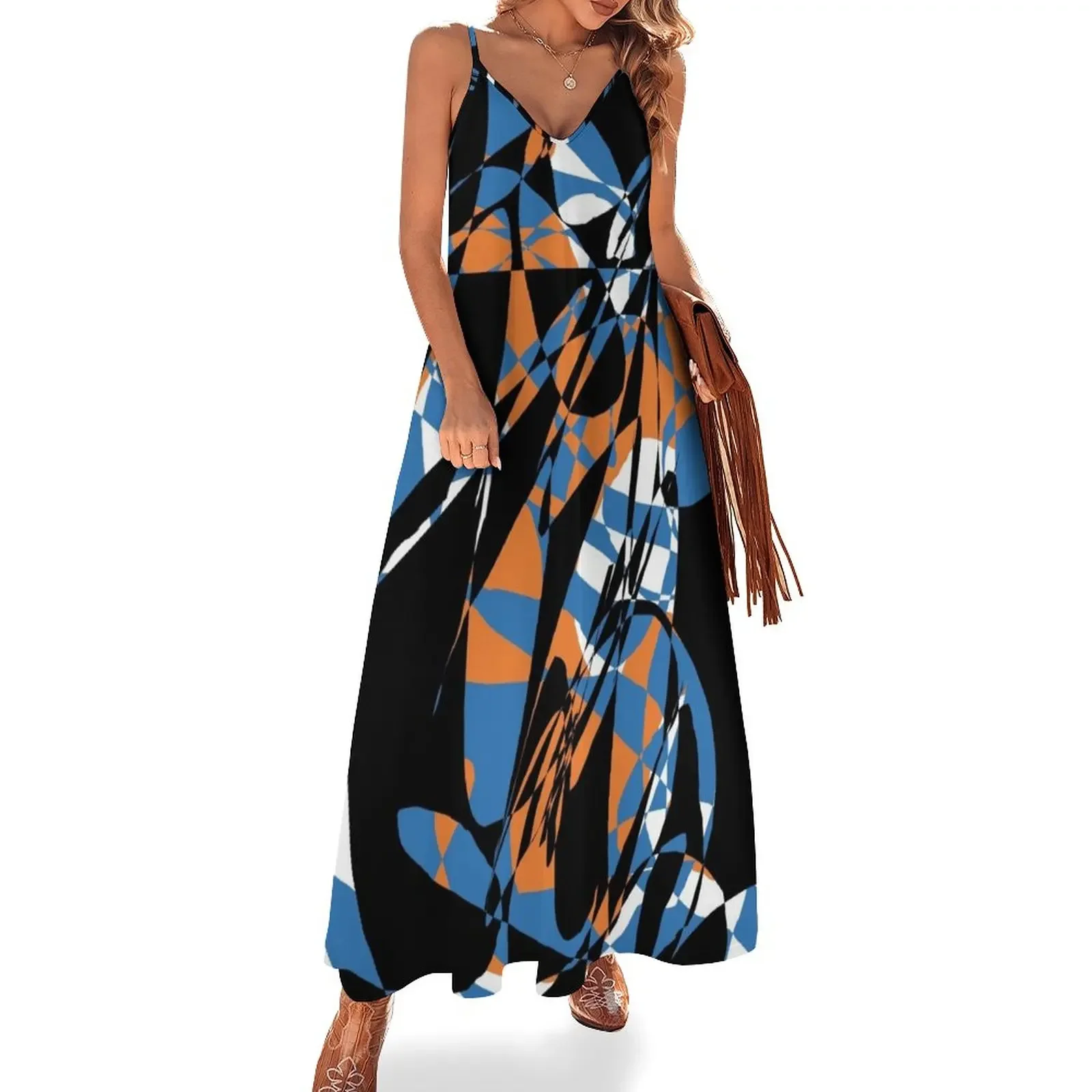 

Blue and orange abstract Sleeveless Dress Summer women's clothing elegant party dress for women 2024