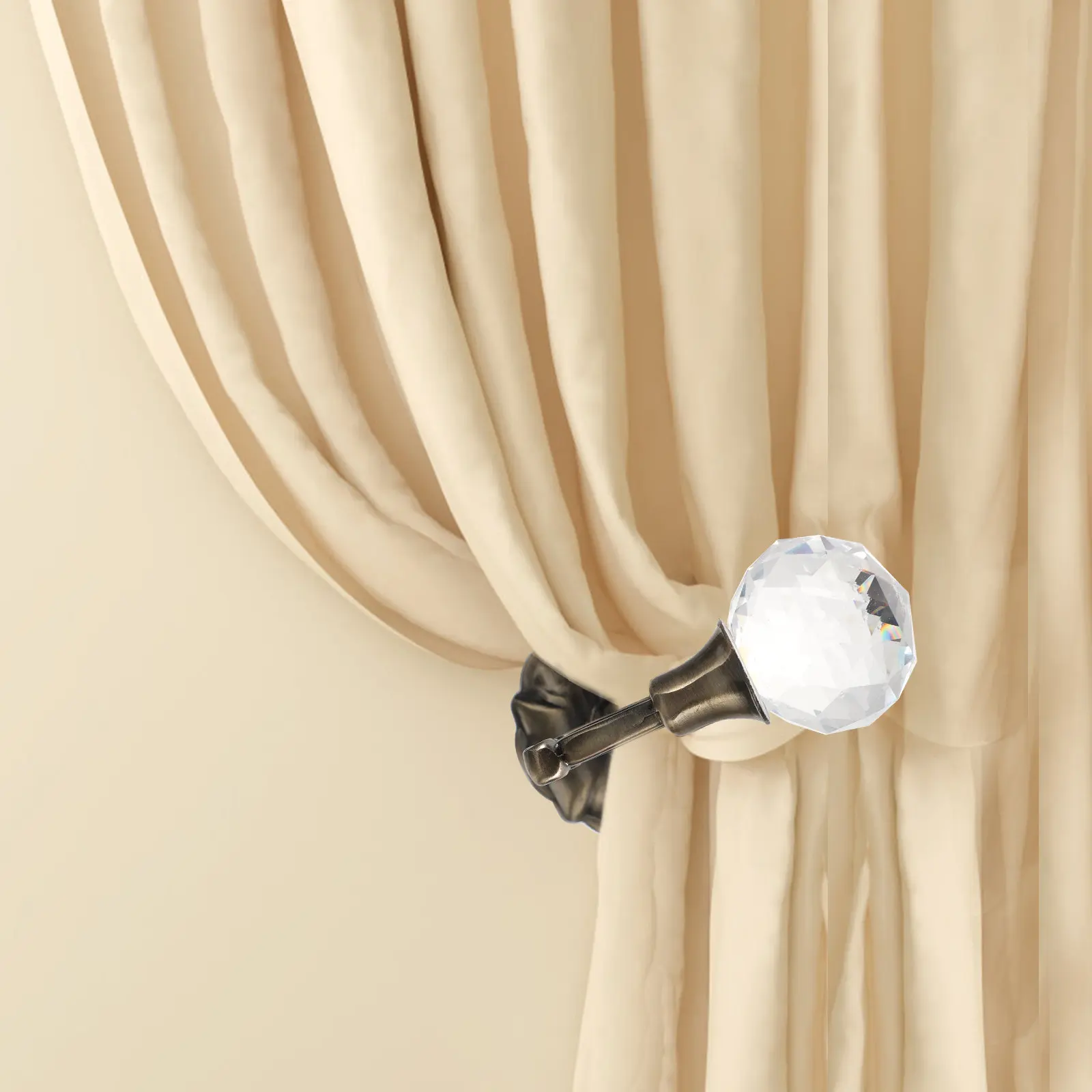 Crystal Ball Curtain Holdback Hooks Pair Vintage Brass Drapery Tiebacks for Window Wall Clothes Hanging