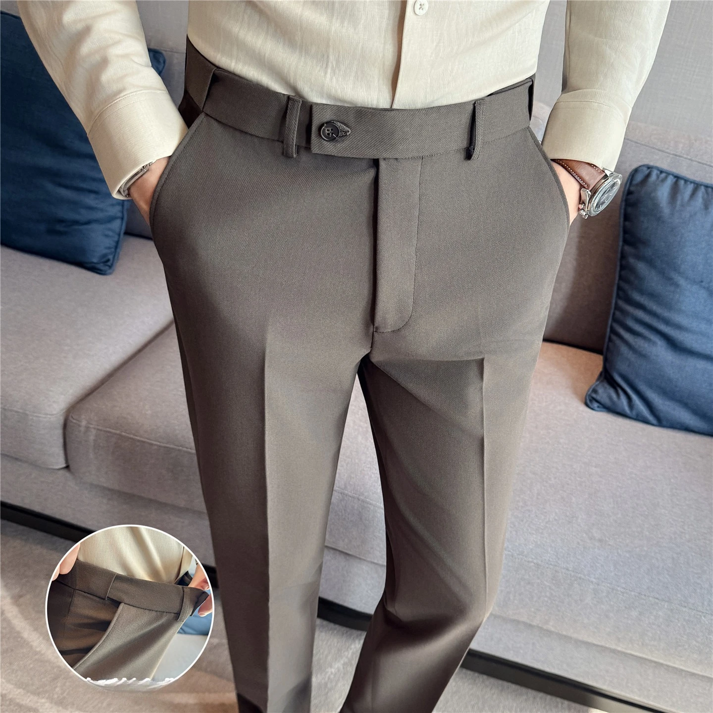 

Autumn/Winter Men's Elastic Waist Business Casual Long Trousers - High-quality Wrinkle-resistant Iron-free Fabric