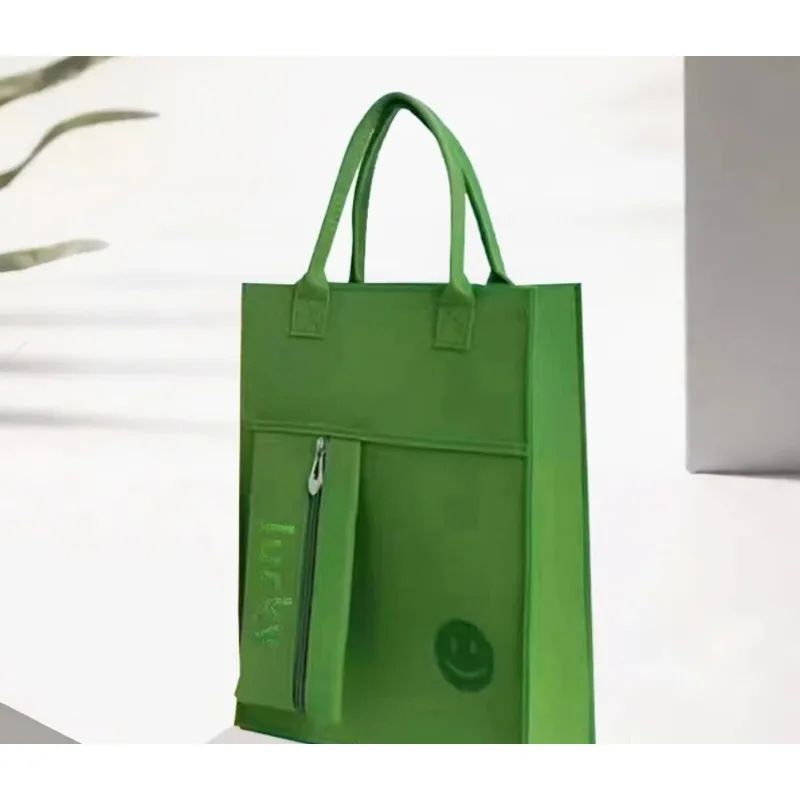 

New Arrival Thickened Felt Solid Color Tote Student Handbag Large Capacity Reusable Shopping Handheld Zipper A4 Size Study Bag