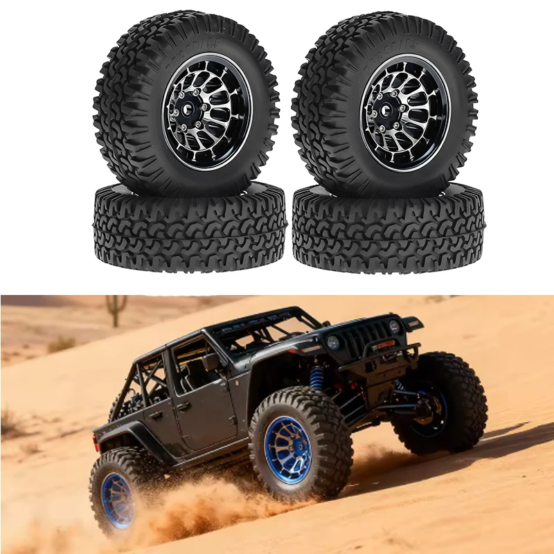 

1.55 Inch Metal Wheel Hub with Rubber Tires Set for 1/10 1/12 RC Rock Crawler Axial SCX10 RGT D90 LC70 Upgrade Parts