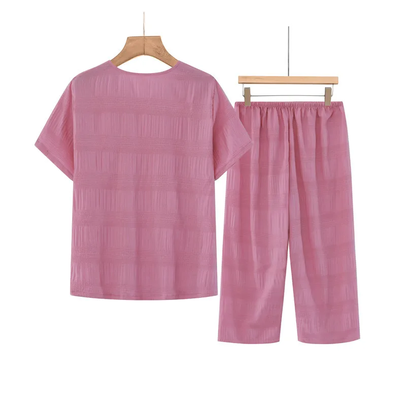 Conjunto de pijama fino de duas peças feminino, roupa doméstica de cor sólida, roupa exterior, presente da mãe, verão