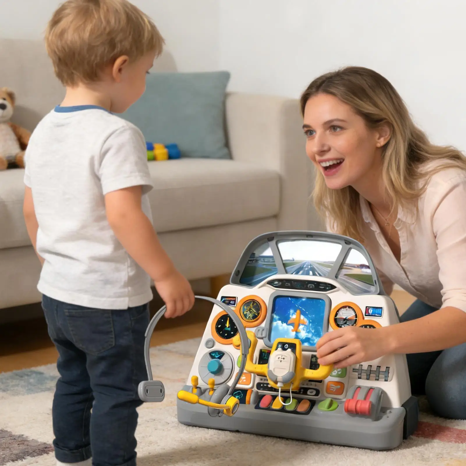 電動模擬飛行機運転ステアリングインタラクティブ航空機コントロールパネルゲームおもちゃ光と音教育子供向けギフト