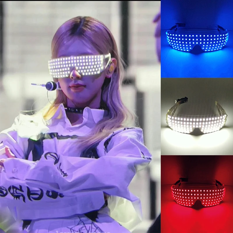 LED Window-shades Glasses Futuristic Soldier Shutter Glasses Neon Music NightClub Performance Props Luminous Space Robot Goggles