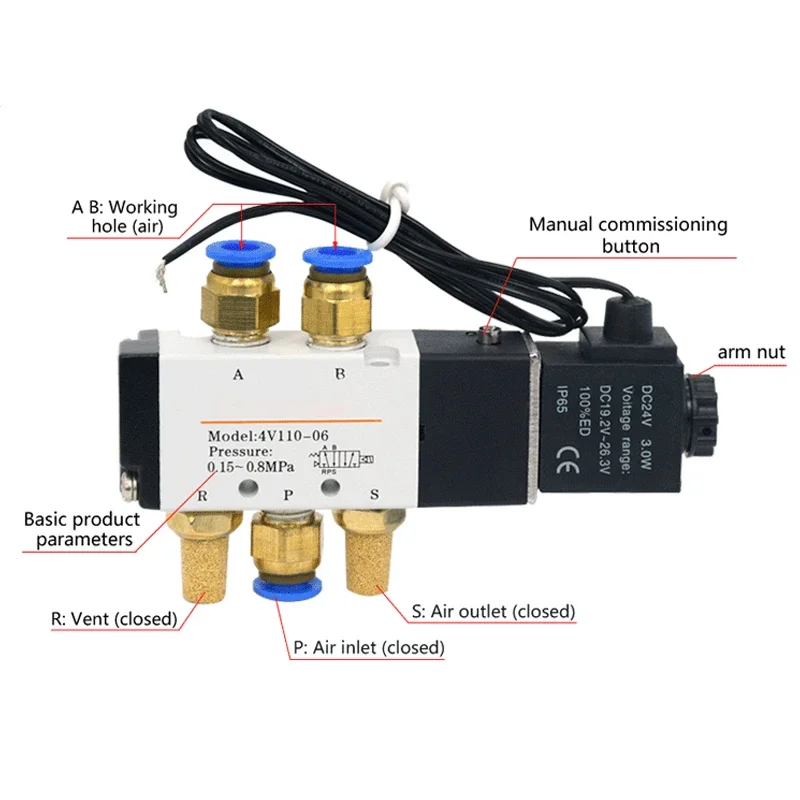 Solenoid Valve Multi-way Combination Manifold Stations 4V110-06 DC12V 24V AC220V With Fittings 5 port 2 position Solenoid Valves