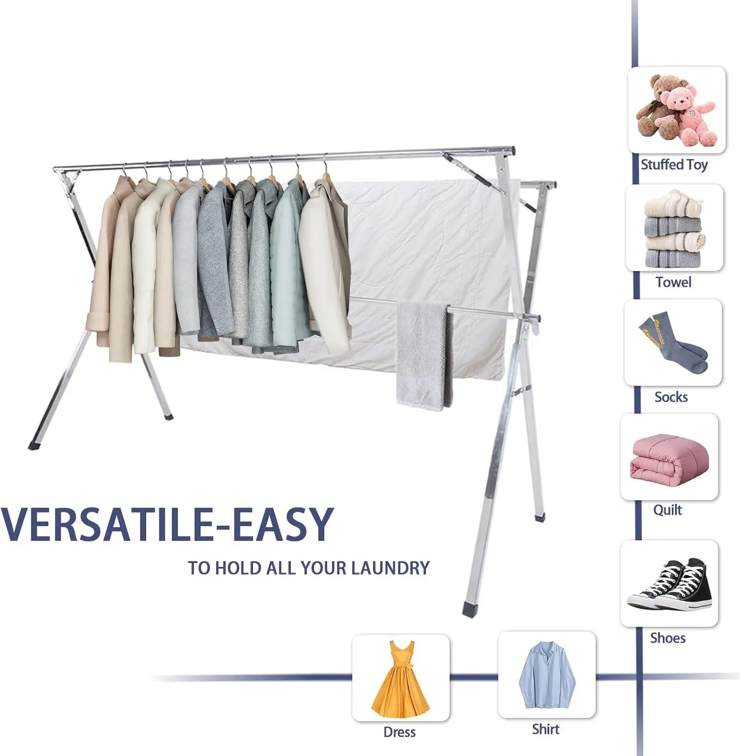 79 Inches Clothes Drying Rack Outdoor,Stainless Steel Laundry Drying Rack Clothing Foldable & Collapsible Heavy Duty Garment