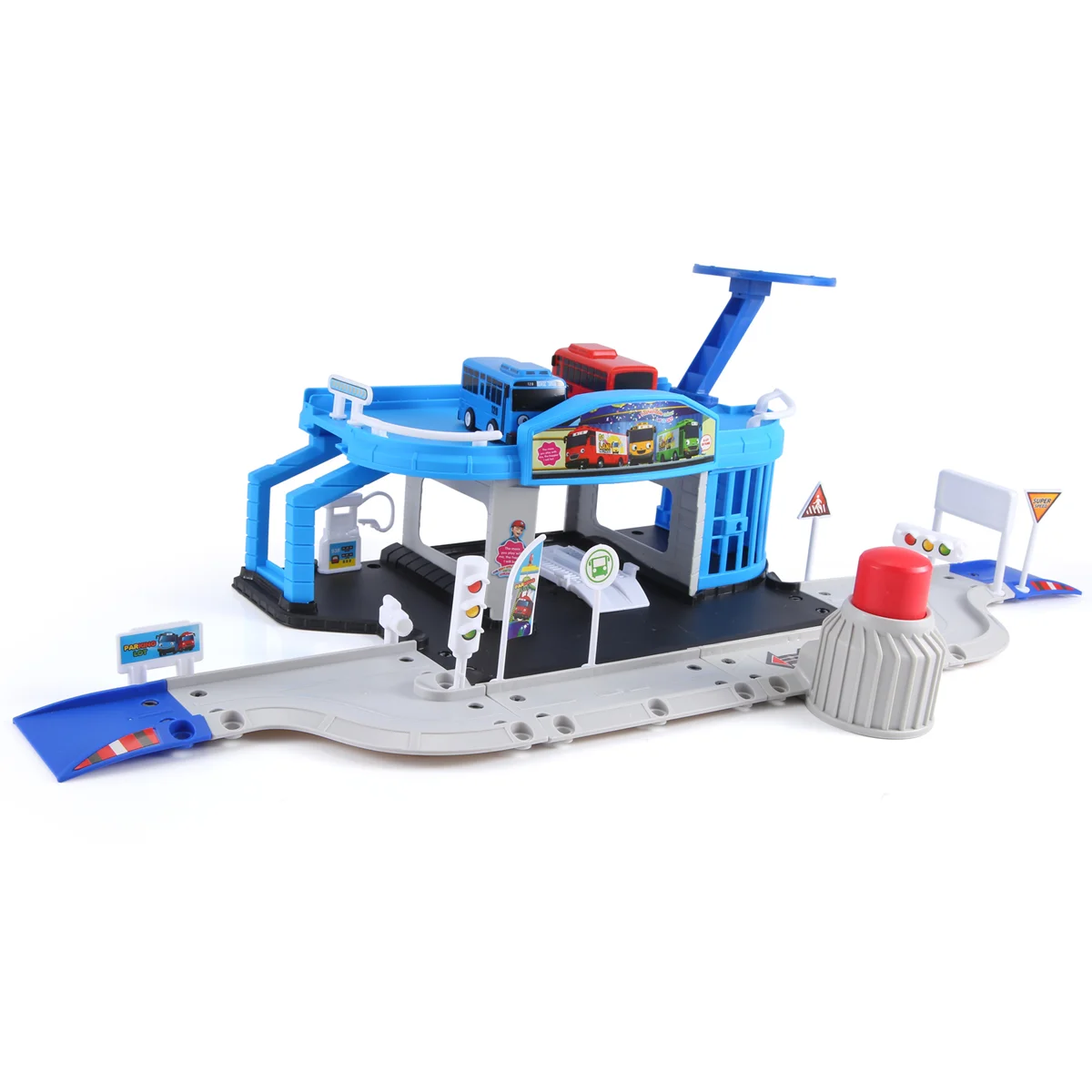 Cartoons Tayo the Little Bus Set Assembled Bus Station Parking Lot Car Runway Model with 2 Mini Tayo Bus