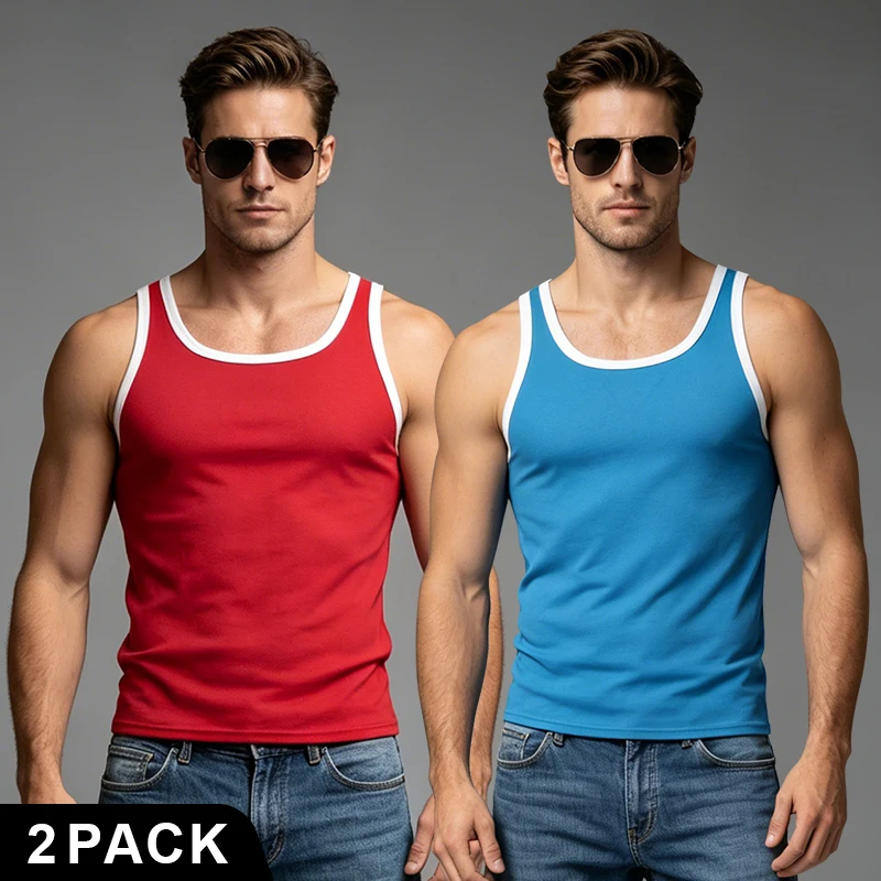 2-Piece Men's Sleeveless Vest In Four Seasons Solid Color Multi-Color Fashionable Sporty Comfortable Sweat Absorbing Casual