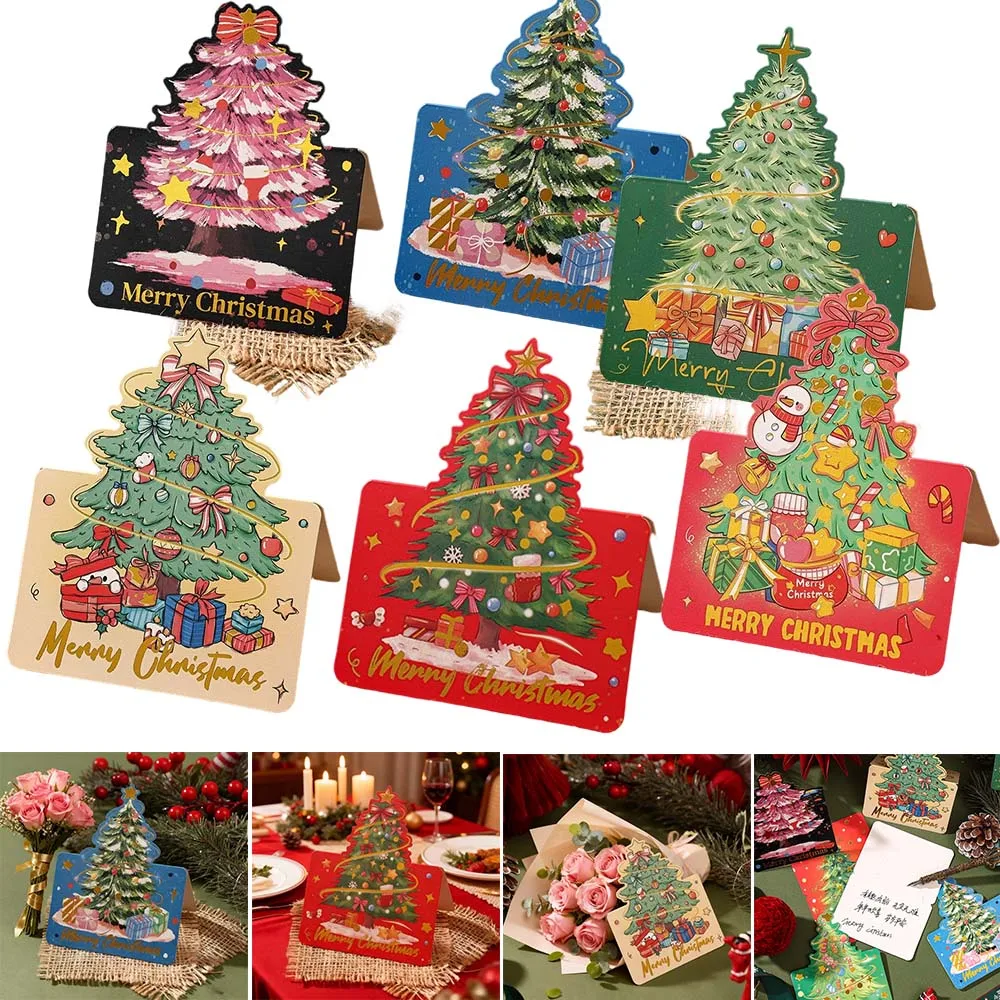 

Christmas Retro Gold-embossed Stamping Greeting Card 10pcs Set Blessing Message Cards for Festival Xmas Tarjetas Navideñas