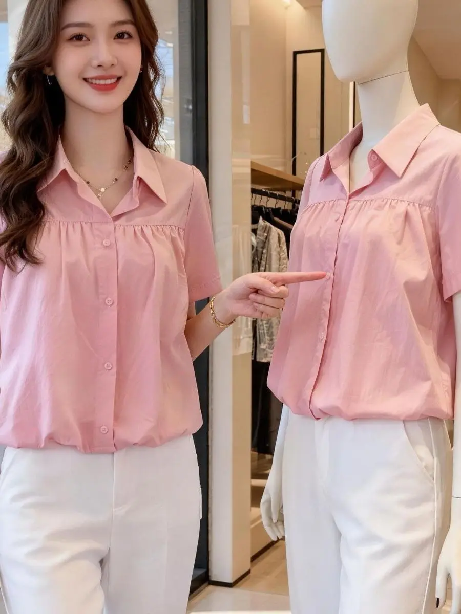 

Summer 2026 Women's Loose Fit Short Sleeve Shirt Overhead Style Korean Version Casual Chic Transparent Mesh Top Slimming Effect