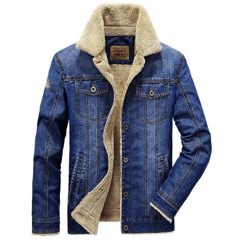 

Winter men's denim jackets casual outdoor warm windbreaker jackets men's thickened lamb wool lining denim coats men's clothing