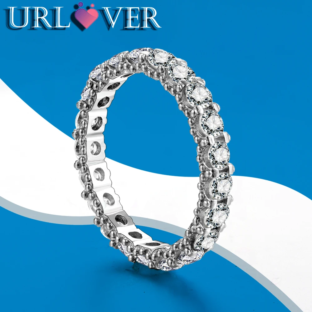 

URLOVER 3mm Full Moissanite Ring s925 Sterling Sliver White Gold D Color Diamond Rings For Women Wedding Engagement Jewelry Gift