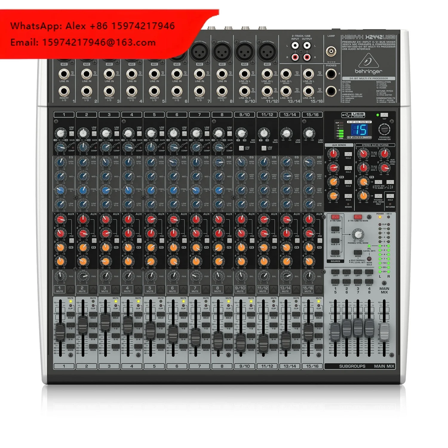 Mezclador Analógico Behringer Xenyx X2442USB, Sistema de Sonido para Escenario, Consola de Estudio de 24 Canales con Interfaz USB/Audio y Efectos