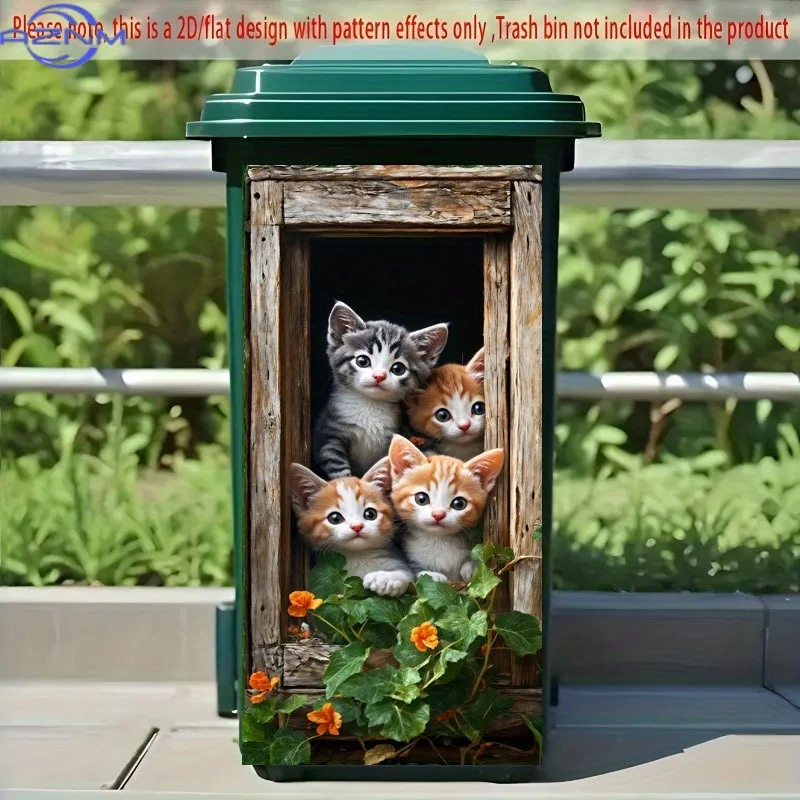 1pc Adorable Kitten in Wooden Window Theme Self-Adhesive Wall Sticker, Classic Style Polypropylene Decorative Tape for Trash C