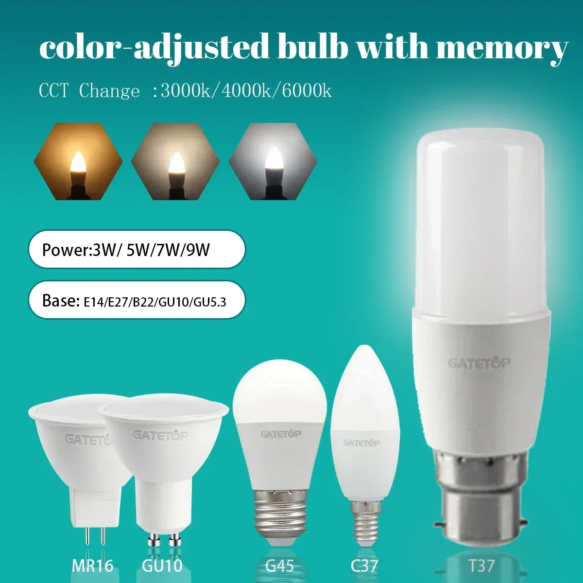 

8pcs LED Bulb 220V 110V Light Lamp E27 E14 B22 GU10 MR16 Tricolor Dimming 3000K 4000K 6000K CCT Color Memory Function Lamp