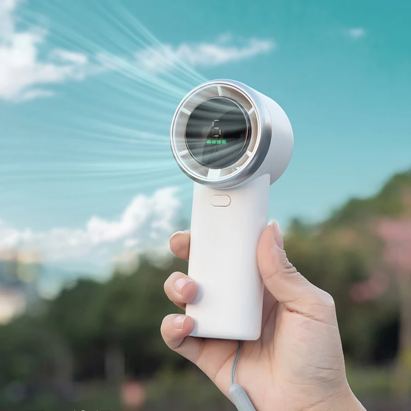 

Mini Handheld Fan Cold Compress Air Cooling Fan USB Rechargeable Electric Fan Outdoor Handy Bladeless Turbo Fan 3600mAh