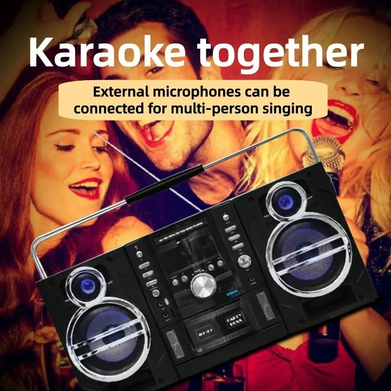 Retro All-in-one Recorder with Stereo Cassette Tape Recorder and Built-in Large Speaker Suitable for Karaoke Music Playback