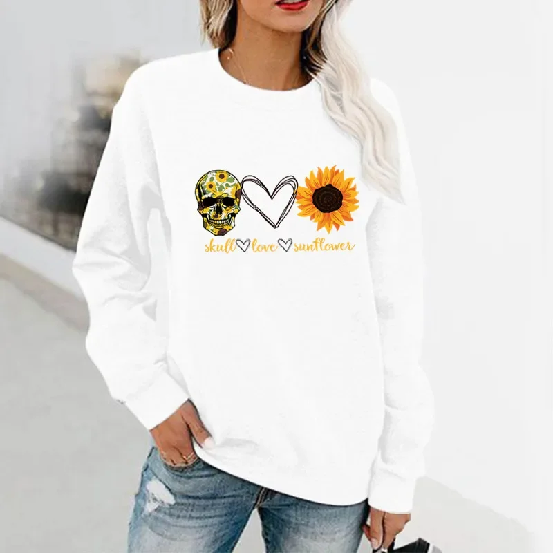 

Love Sunflower Print Long Sleeve Hoodless Crewneck Hoodie Sweatshirts Women Clothing Streetwear Women Aesthetic