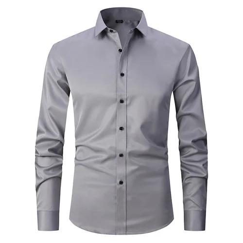 Imagen 2 del producto Nueva camisa Social de manga larga para hombre de otoño/invierno grande 6XL de alta calidad, moda sin hierro, informal de negocios, blanco puro