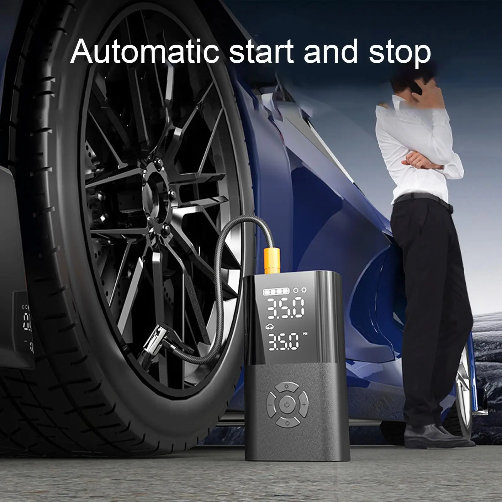 

150PSI Portable Electric Tire Inflator with Emergency Starter LCD Digital Pressure Gauge for Car Motorcycle Bike