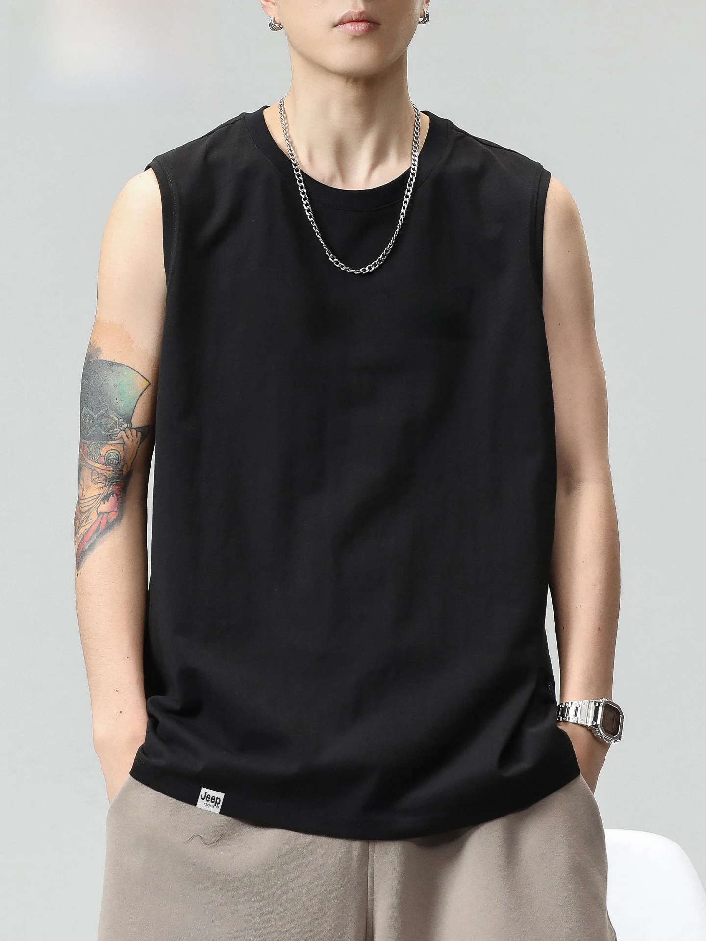 Pure Cotton  Heavyweight Double Tead 280g Svel Vest Men's Summer Loose Casual Sports T-irt Breathable Iron-free...