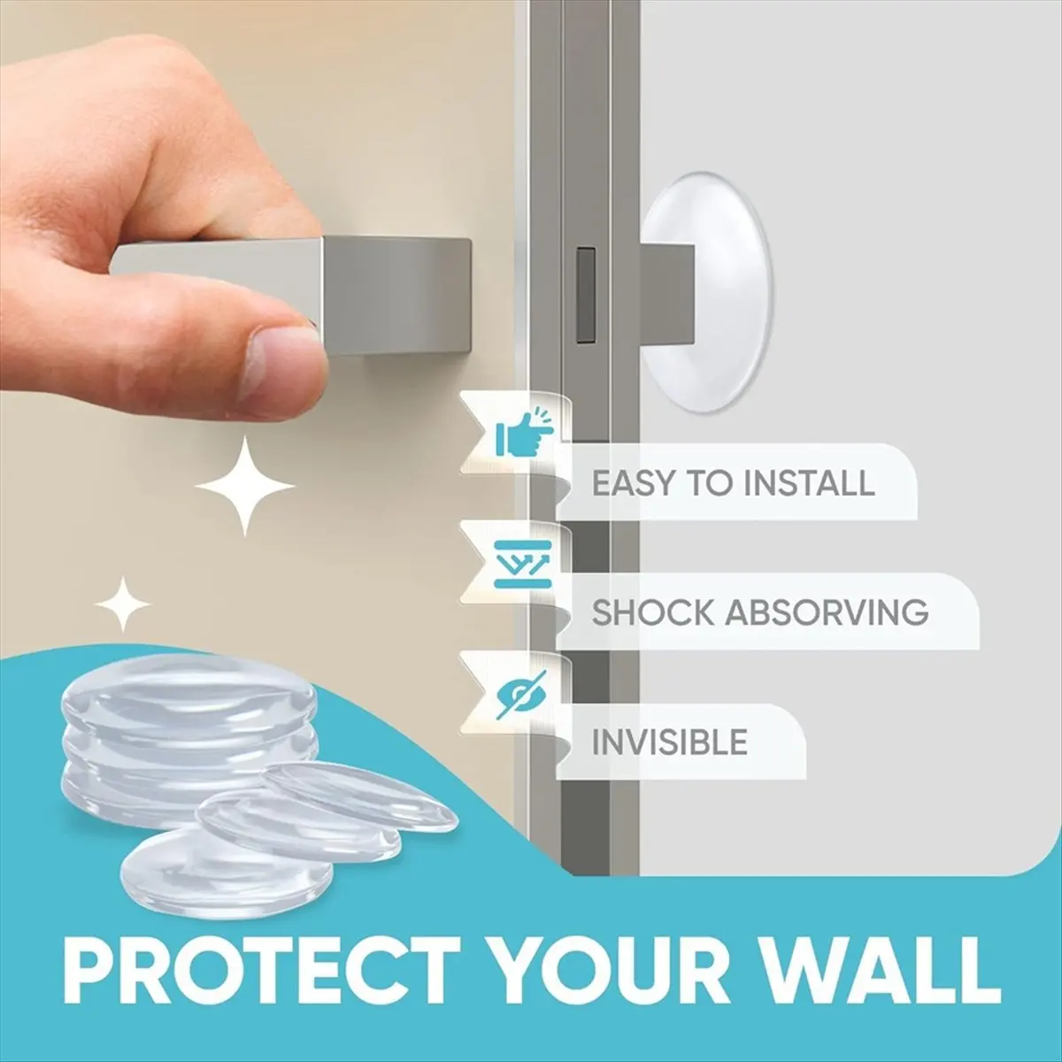 N14R Top 10 Pieces Home Wall & Door Handle Stopper 2inch Set of Clear Rubber Door Knob, Round Wall Shield Cushion
