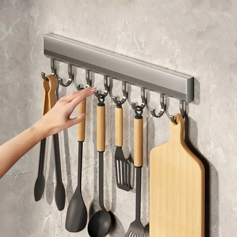 

Wall Mounted Hooks Rack Punch Free Kitchen Utensils Storage Row Hook Holder Bathroom Towel Robe Coat Hangers Multi-Purpose Hooks