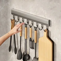 Wall Mounted Hooks Rack Punch Free Kitchen Utensils Storage Row Hook Holder Bathroom Towel Robe Coat Hangers Multi-Purpose Hooks