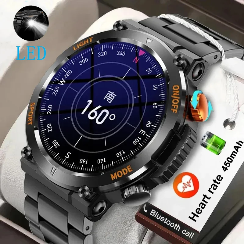 

2024 New Compass Watches LED Military Smart Watch Men's Android Edition Ios Watch 100+Sport Watch BT Call Waterproof Smartwatch