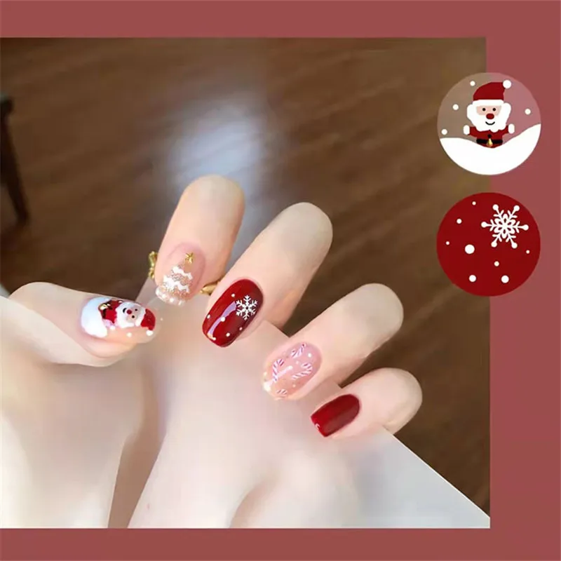 Santa Claus Wears Nail Enhancements Short Christmas Nail Enhancements Women False Nail Products Removable 24 Nail Tips