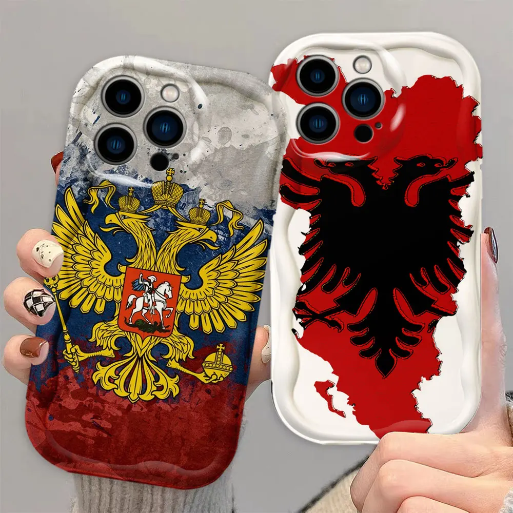 Russian Double-Headed Eagle Flag Emblem Cream White Curve Mobile Phone Case For Apple iPhone 11 12 13 14 6 S MINI PRO PLUS MAX