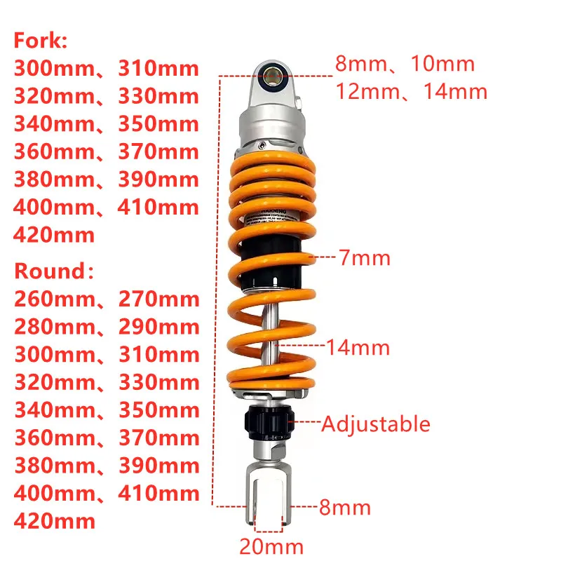 1pcs Universal 290mm-420mm motorcycle Rear Adjust damping shock absorber For Honda Yamaha Kawasaki Suzuki Rear suspension