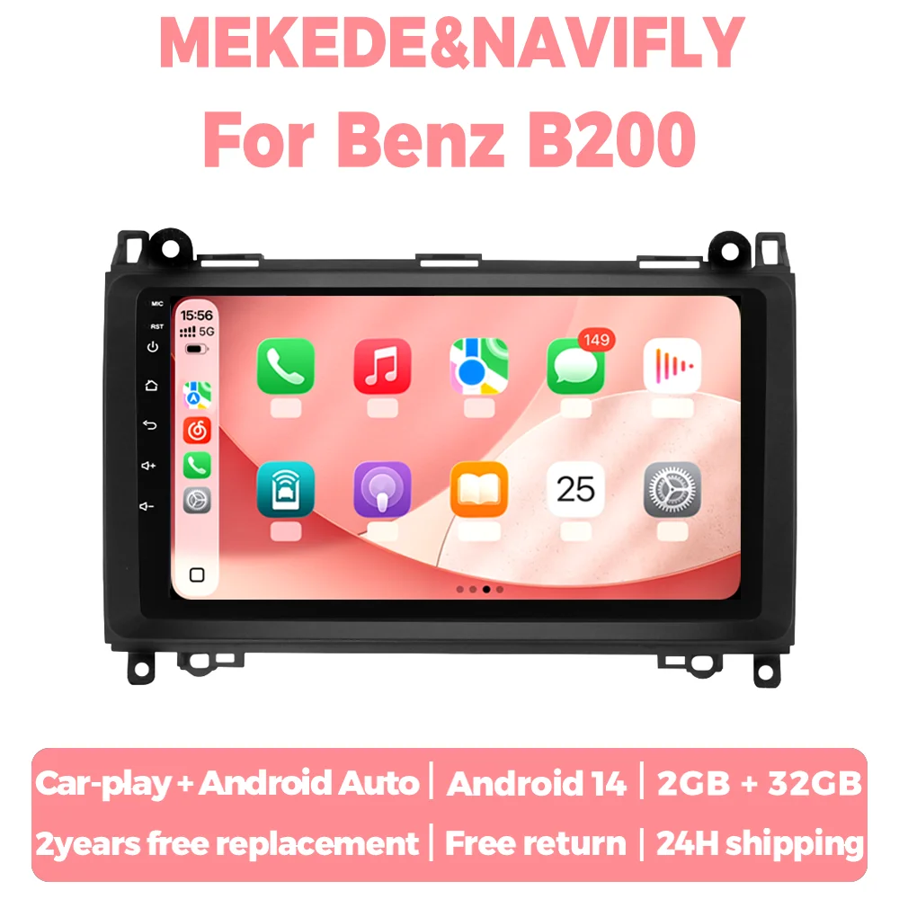 

Wireless CarPlay Android Auto 9inch Car Radio For Mercedes-Benz B-Class benz B200 T245 Vito 3 W447 Vito 2 Viano 2 W639 Sprinter
