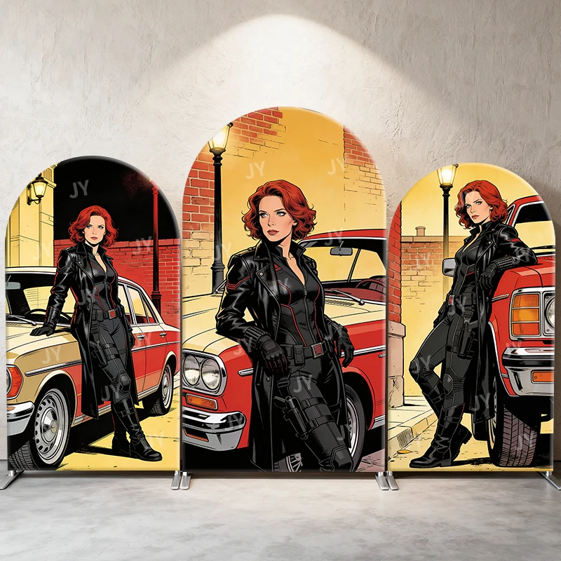 

Black Widow Street Car Theme Arch Backdrop Cover Stylish Festive Scene For Kid Birthday Baby Shower Photo Booth Decor Background