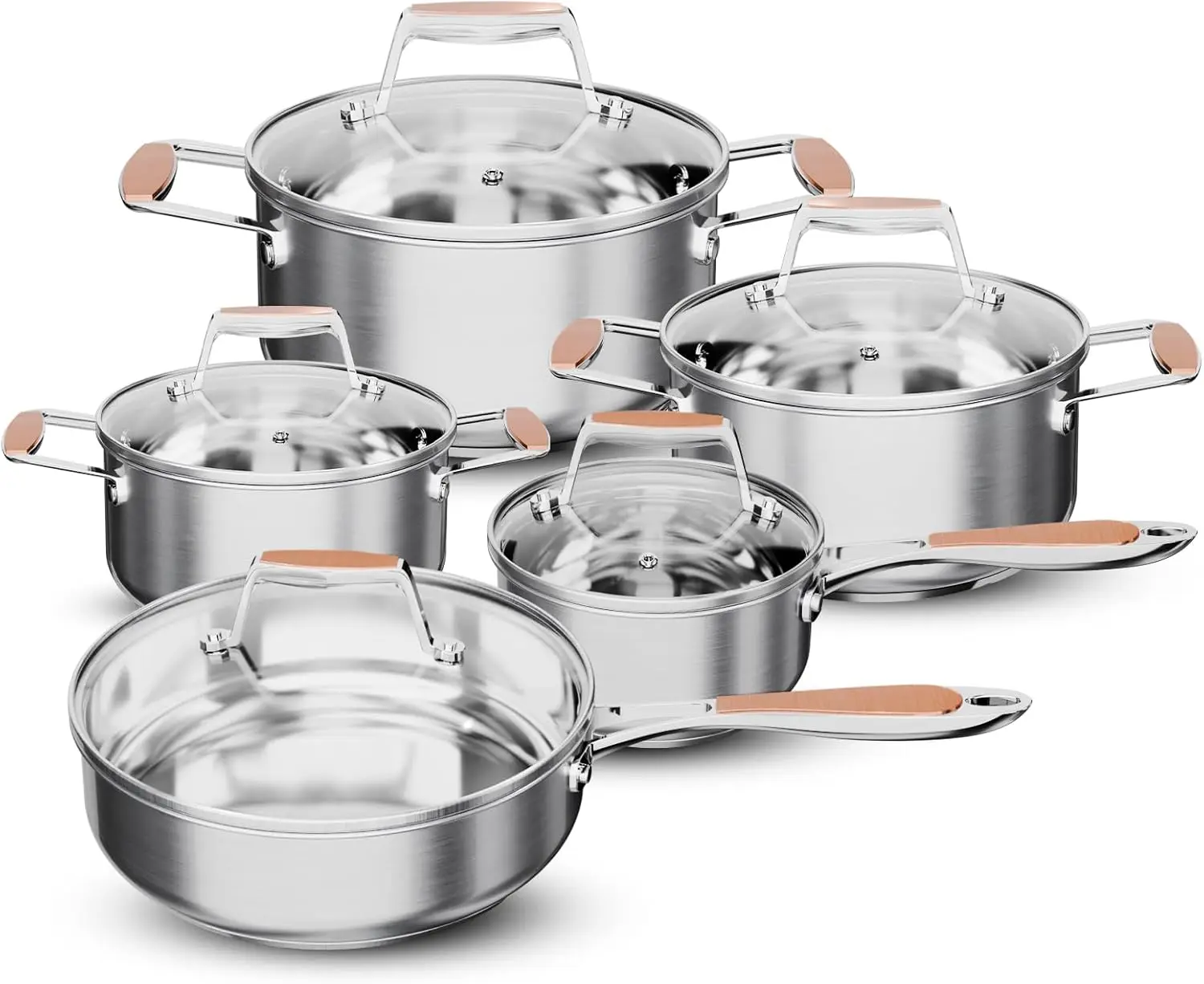 

Набор посуды из нержавеющей стали, 5-слойный набор кастрюль и сковородок из 10 предметов, сковорода, кастрюля, кастрюли для соуса, совместимый с индукционными частями