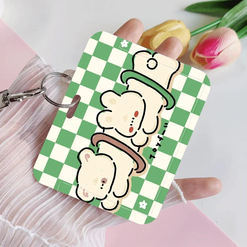 Two Cute Puppies Patterns Card Holder with Retractable Spring Cord Suitable for Student Bus Card Meal Card Protection Case Ect.