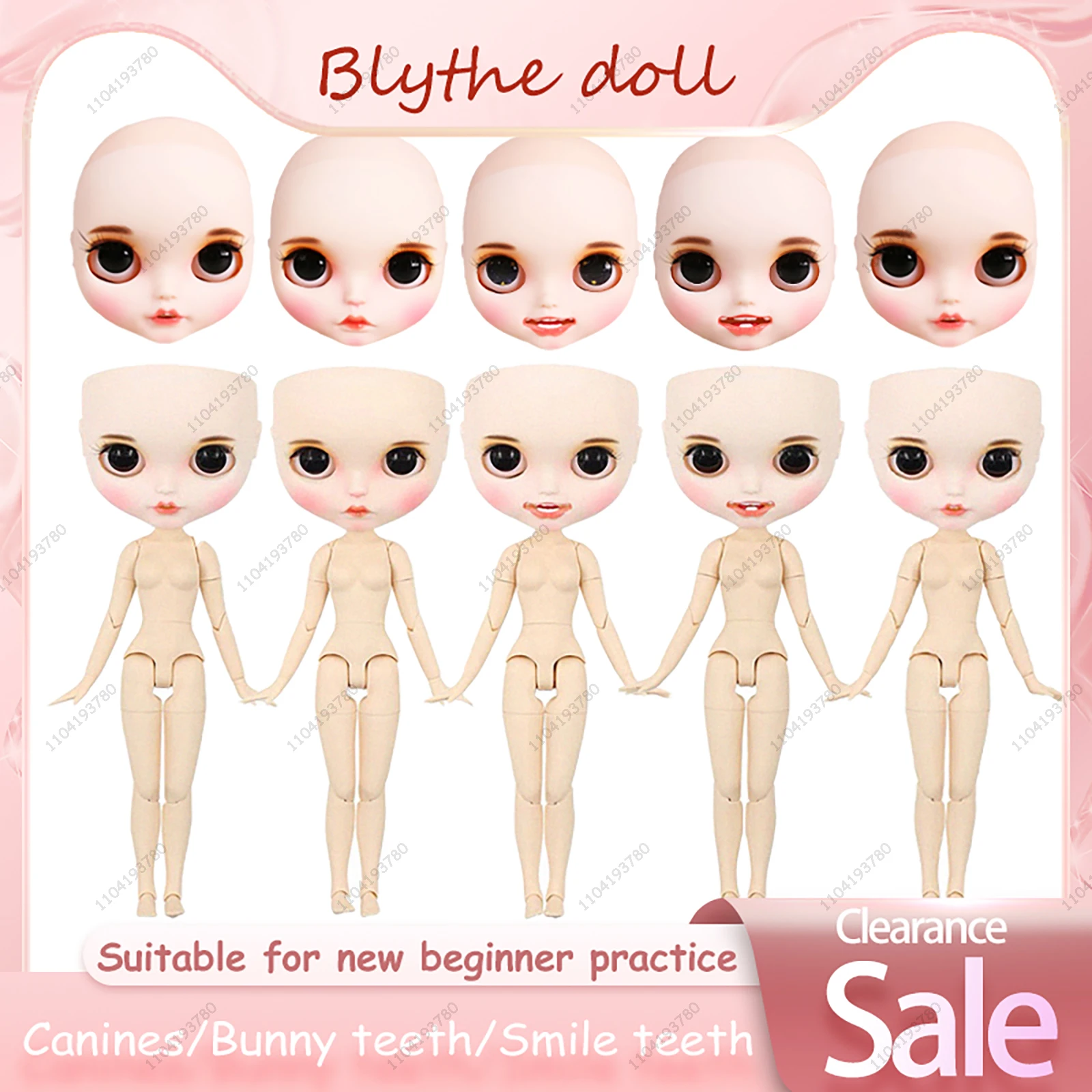

ICY DBS Blyth Doll 19 Joints Body 30CM Doll Bald Head No Wig Hand-Painted Finished Makeup Bunny Teeth Canines Beep Lips DIY Toy