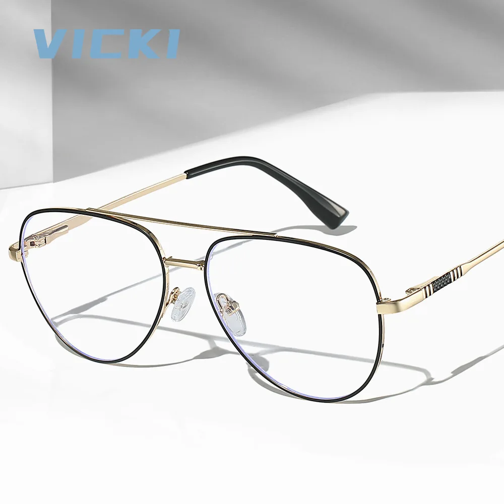 VICKI The New Twin-beam Fashion Men\'s Metal Anti-blue Glasses Can Be Customized Prescription Multi-focus Glasses RS6912