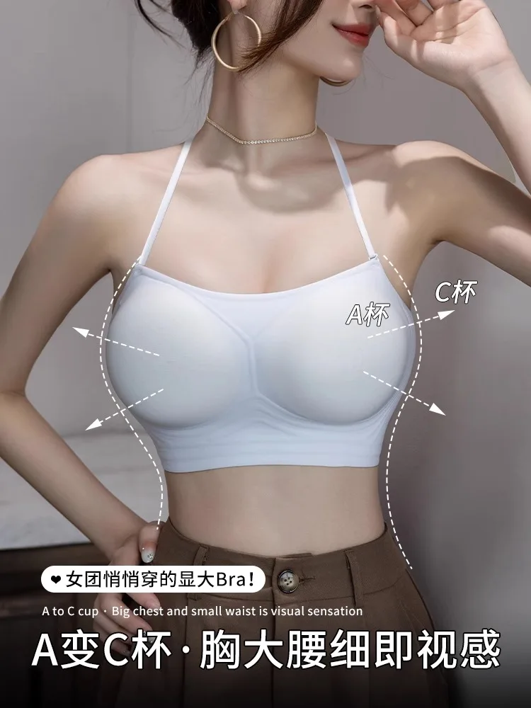 MOYISU Trägerlose Push-Up-BH-Unterwäsche, überkreuzter Rücken für kleine Brüste, gepolsterter Enhancer-Klebelift, um größer auszusehen, tiefer Dekolleté