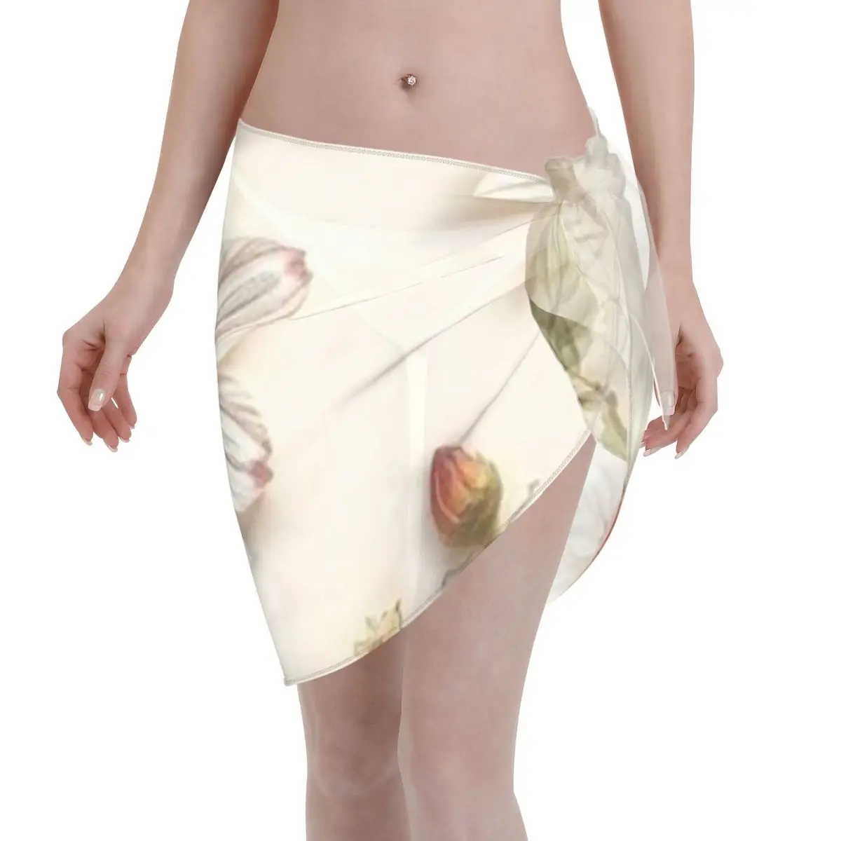 

Promotion White Pink Pressed Flower Art Women's Beach Wrap SkirtYacht Party Cover Up Dress