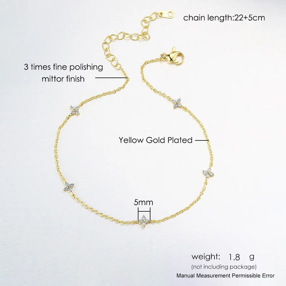 Four Leaf Clover Anklet Bracelet for Women Delicate Kpop Style Ctystal Thin Chains On Leg Summer Beach Accessories Gifts KDA003