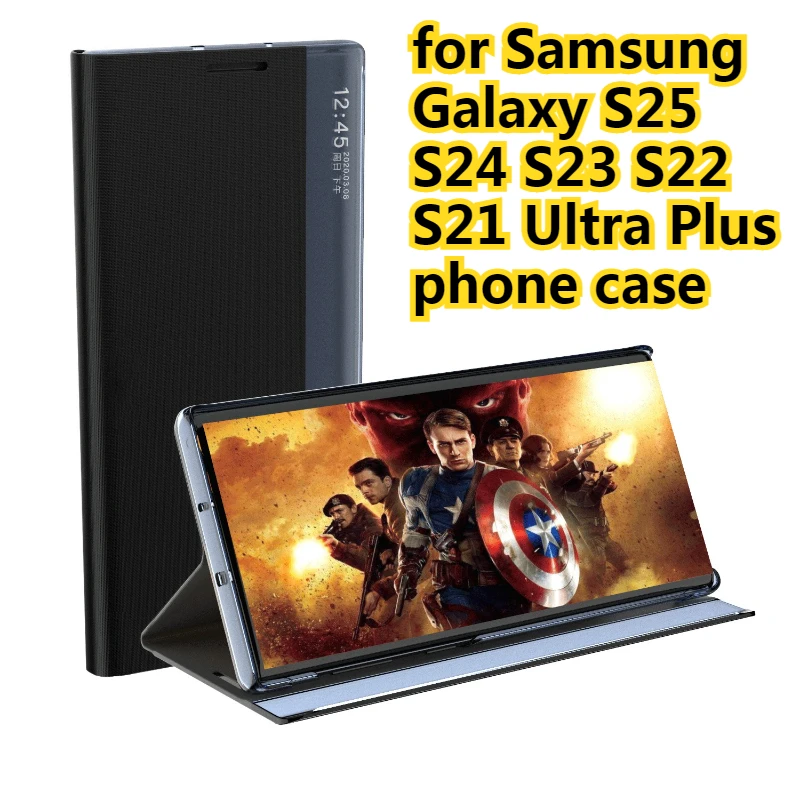 

View Clear Smart Window Flip Case Leather with Hard PC Kickstand Magnetic Closur for Samsung Galaxy S25 S24 S23 S22 Ultra Plus